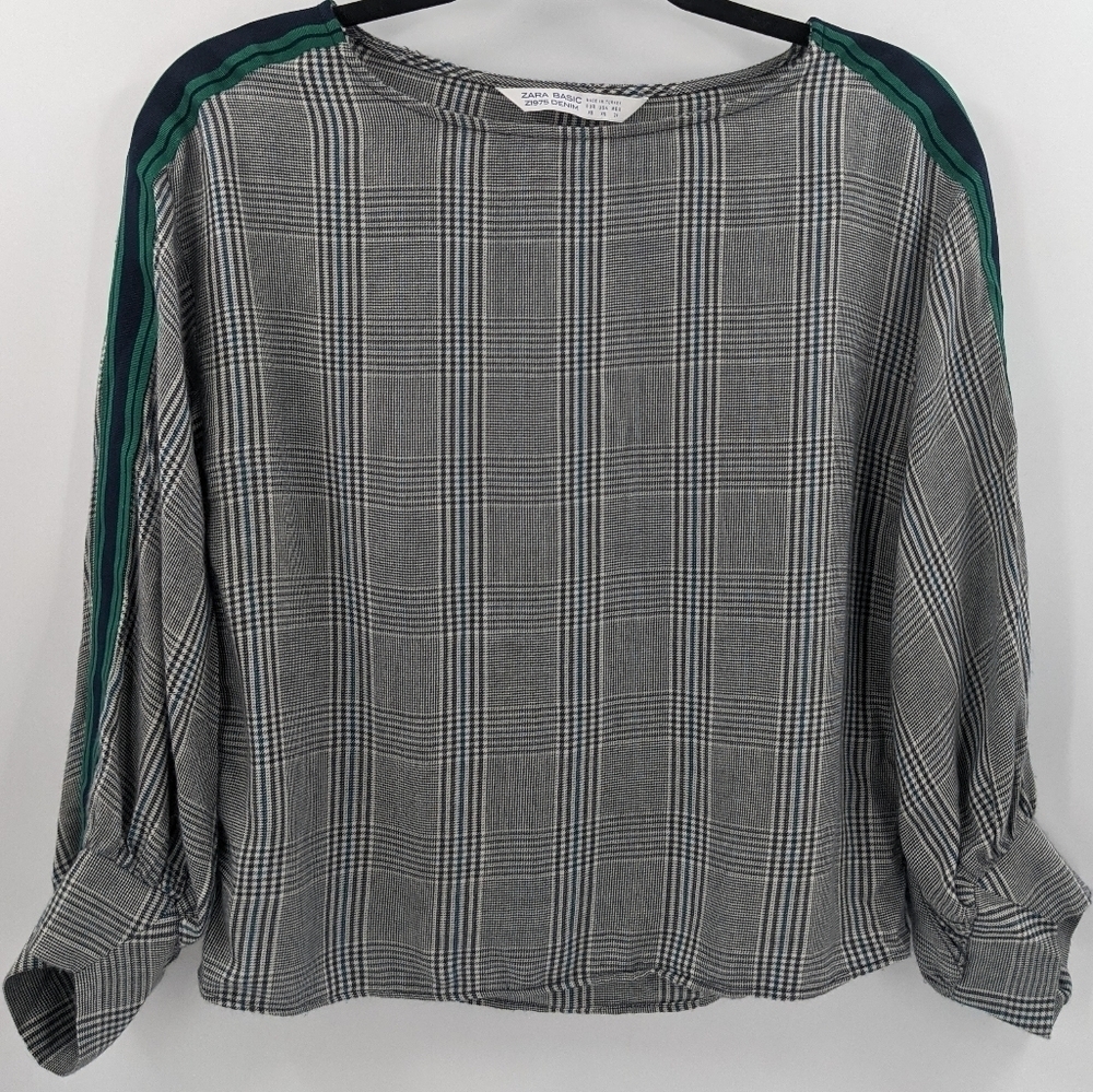 ZARA Basic Sleeve Stripe Plaid Top